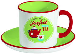 Porcelánový hrnek s podšálkem Retro Break Tea Green