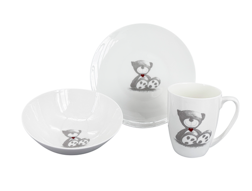 Dětský jídelní set Teddy (talíř,miska,hrnek)