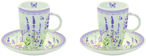 Sada porcelánových hrnků s podšálkem Lavender Field