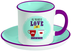 Porcelánový hrnek s podšálkem Retro Break Tea Blue